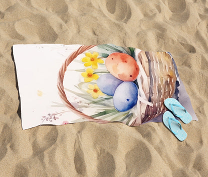 Watercolour Easter Basket Beach Towel