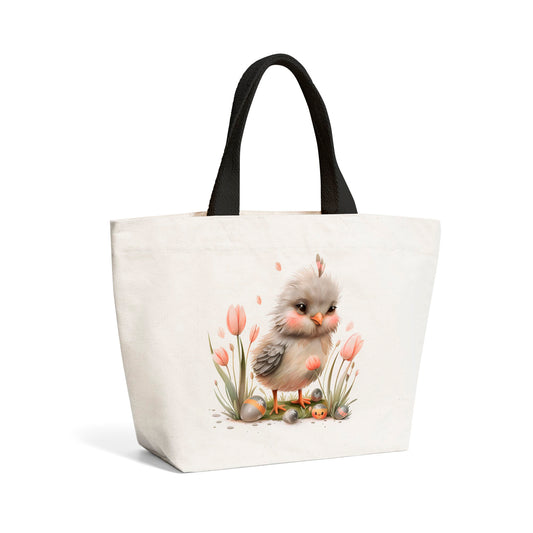 Cute Easter Chick With Tulips Beach Shopper Tote Bag