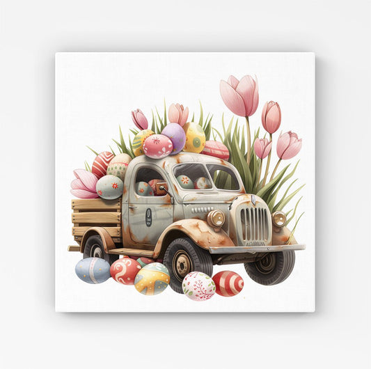 Easter Truck with Eggs HD Metal Print
