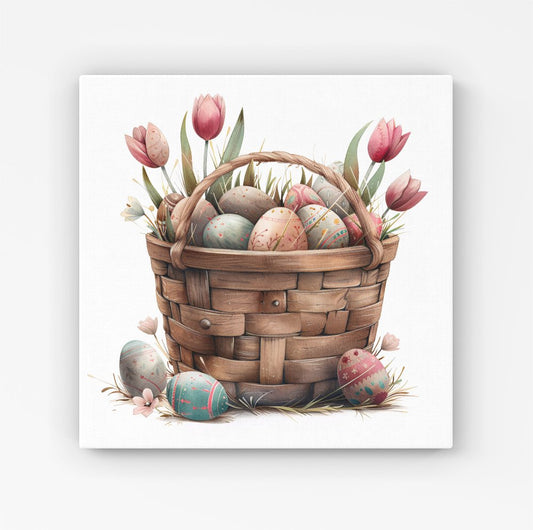 Easter Egg Basket And Tulips HD Metal Print