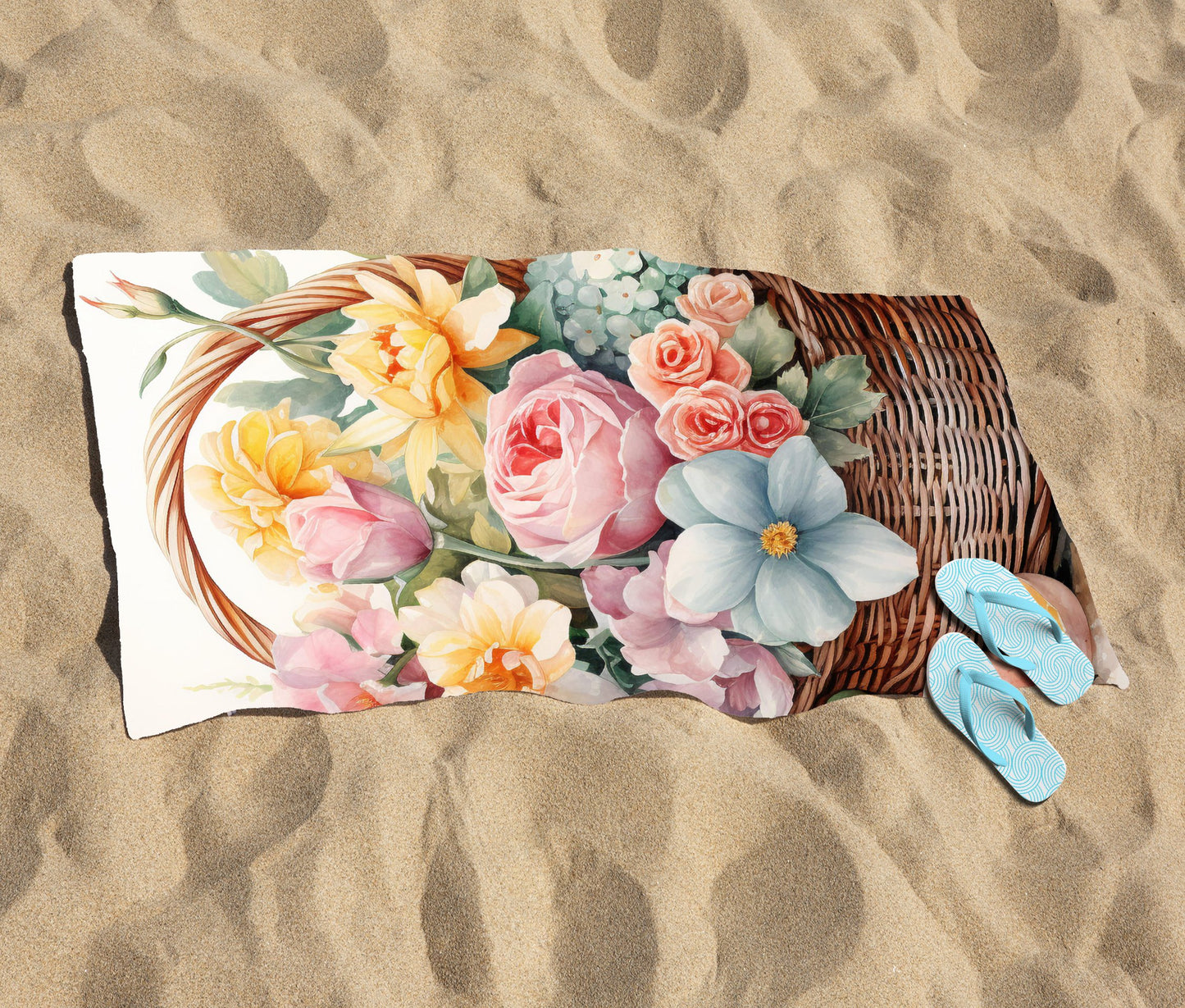 Easter Watercolour Basket Beach Towel