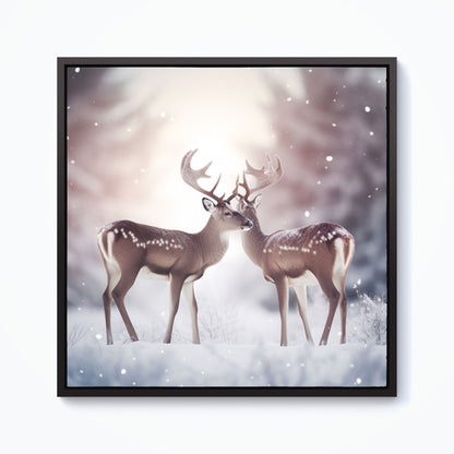 Reindeer In The Snow Framed Canvas