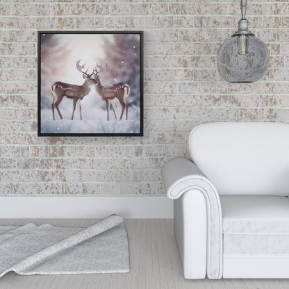 Reindeer In The Snow Framed Canvas