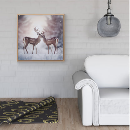 Reindeer In The Snow Framed Canvas