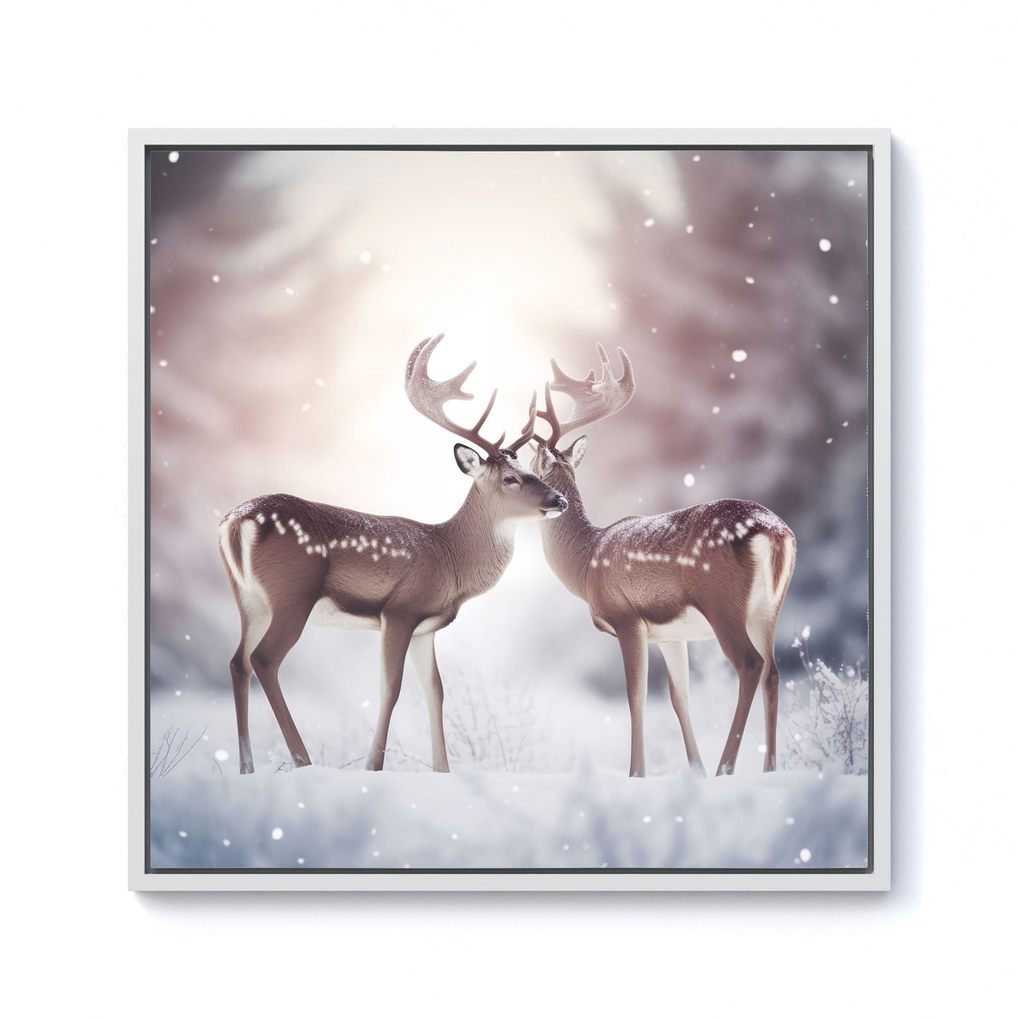 Reindeer In The Snow Framed Canvas