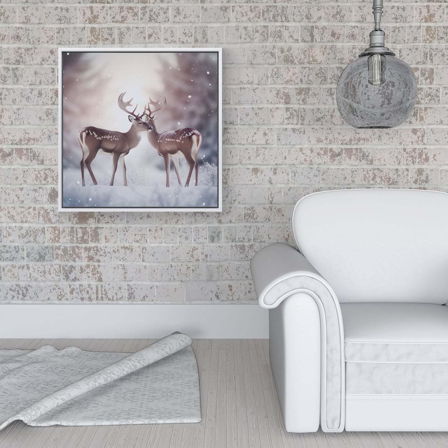 Reindeer In The Snow Framed Canvas