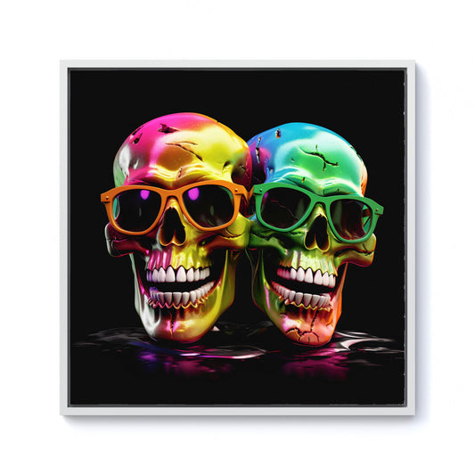 Happy Skeletons In Sunglasses Framed Canvas