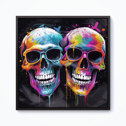 Splashart Happy Skeletons In Glasses Framed Canvas