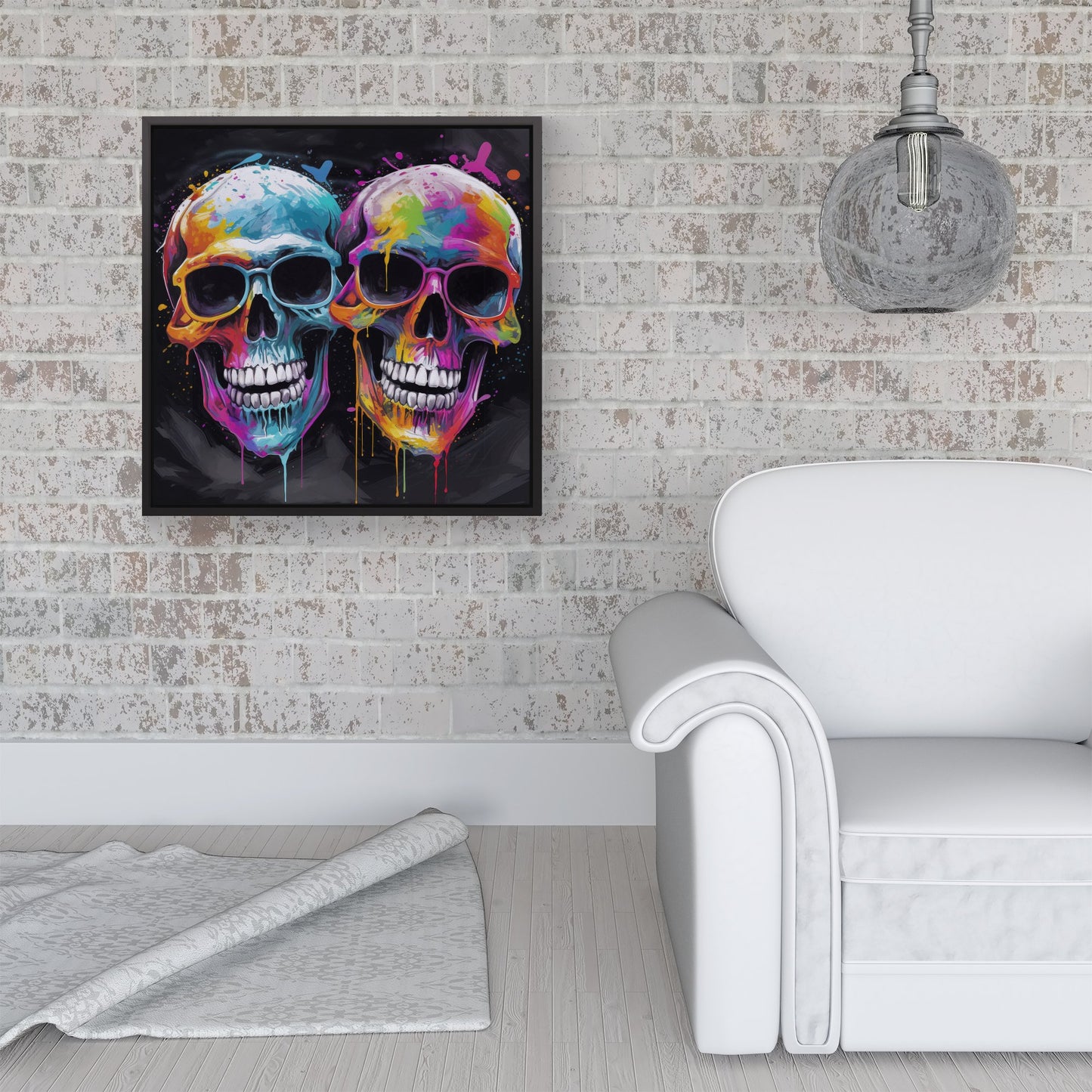 Splashart Happy Skeletons In Glasses Framed Canvas