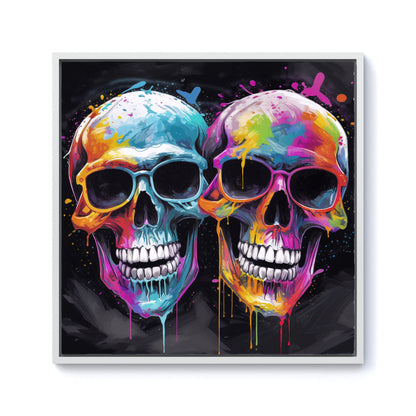 Splashart Happy Skeletons In Glasses Framed Canvas