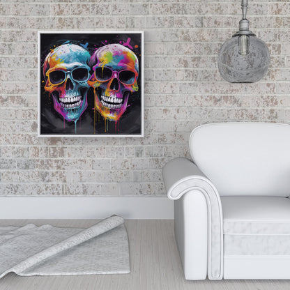 Splashart Happy Skeletons In Glasses Framed Canvas