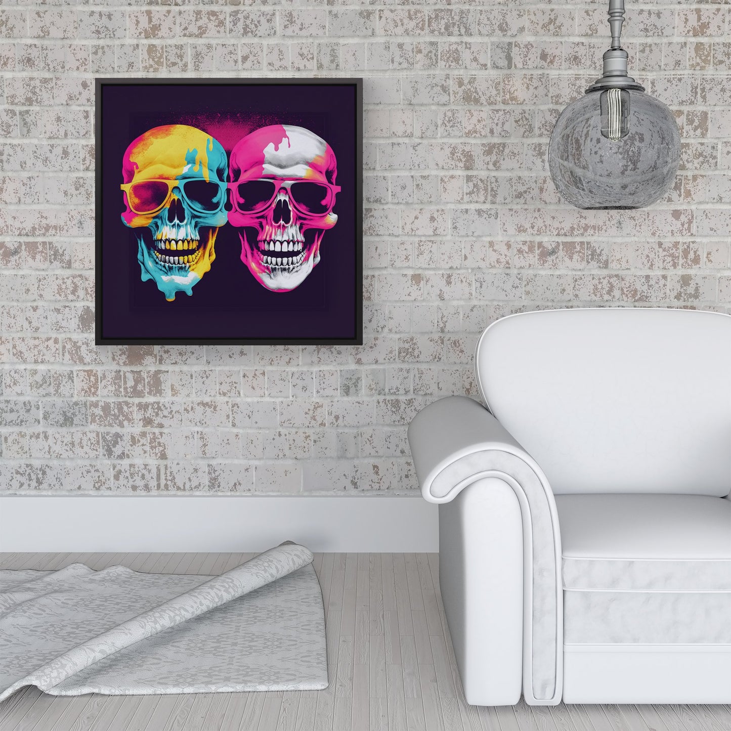 Pinks And Blue Happy Skeletons Framed Canvas