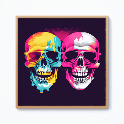 Pinks And Blue Happy Skeletons Framed Canvas