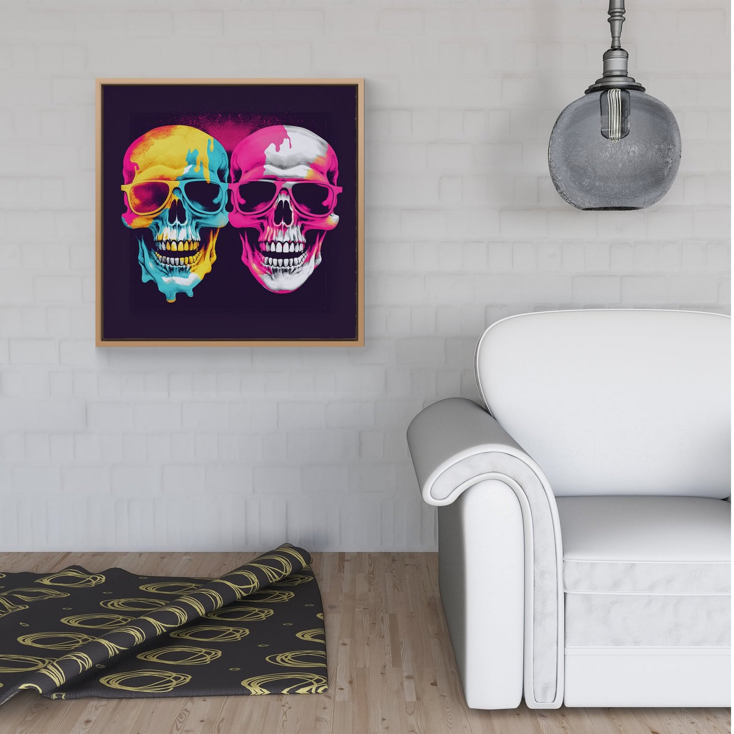 Pinks And Blue Happy Skeletons Framed Canvas