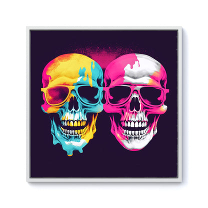 Pinks And Blue Happy Skeletons Framed Canvas