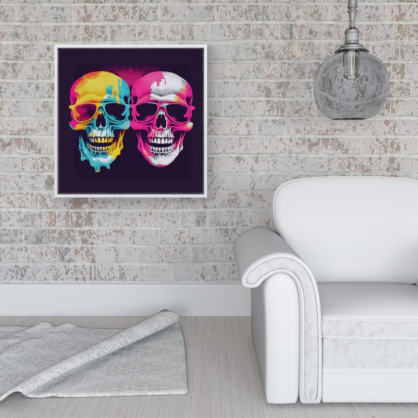 Pinks And Blue Happy Skeletons Framed Canvas