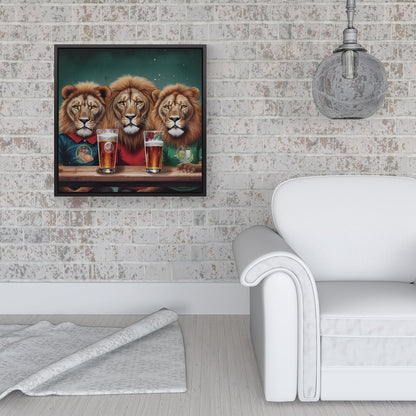 Lions Watching The Game Framed Canvas