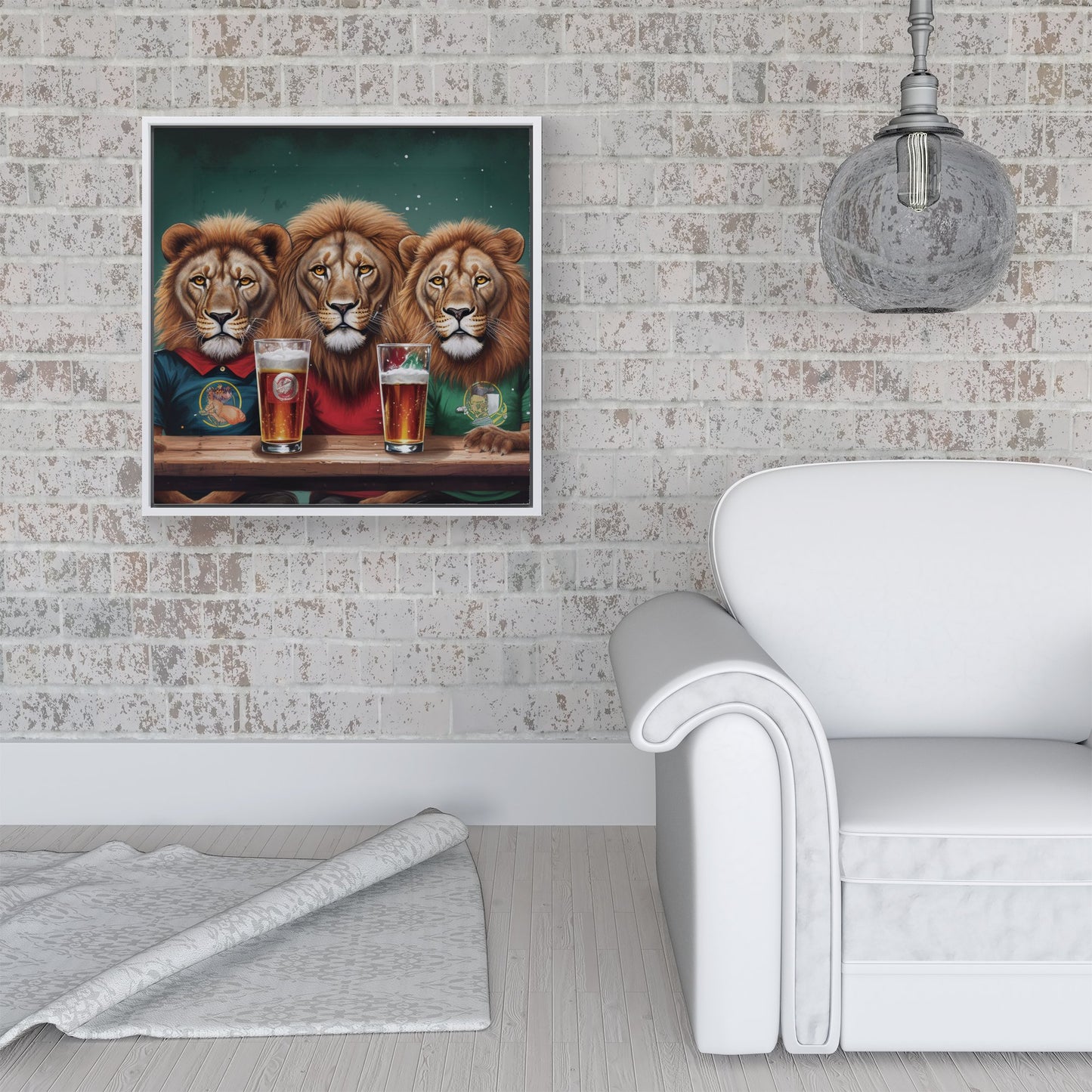 Lions Watching The Game Framed Canvas