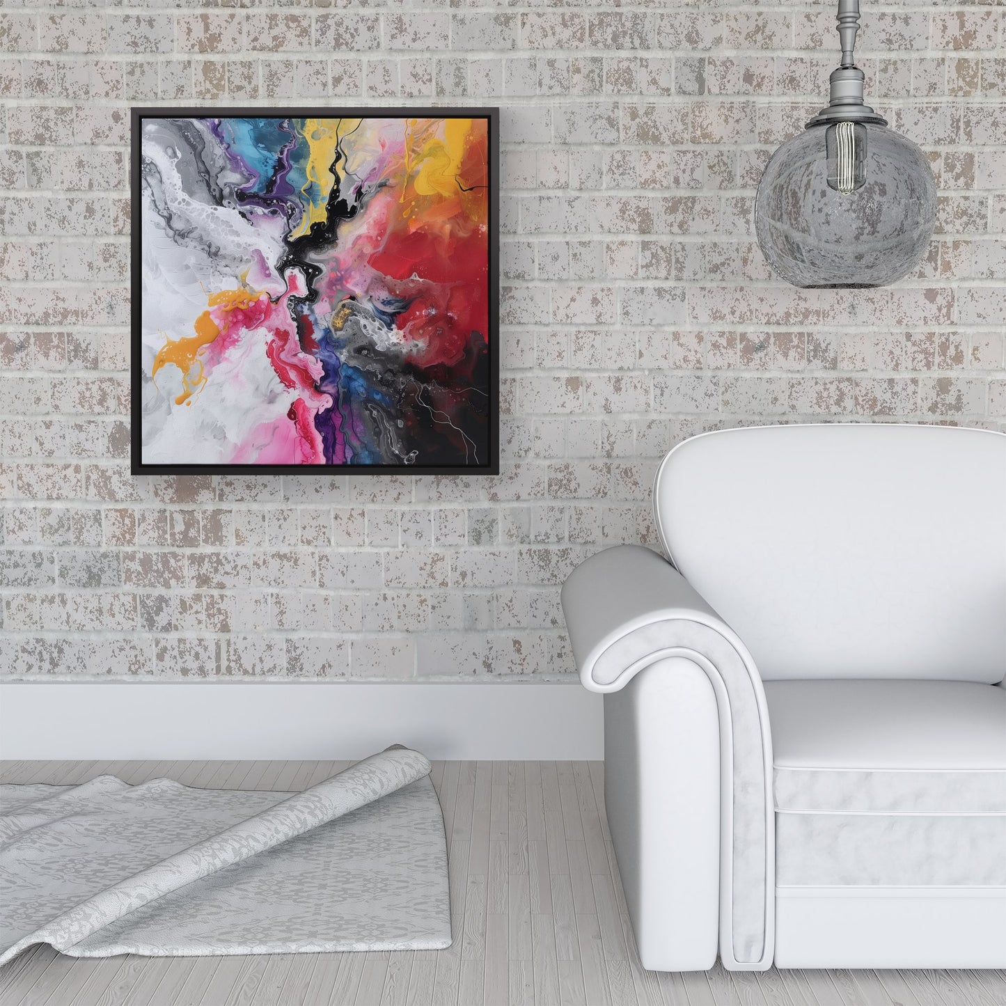 Explosive Colour Cascade Framed Canvas