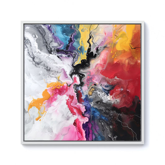 Explosive Colour Cascade Framed Canvas