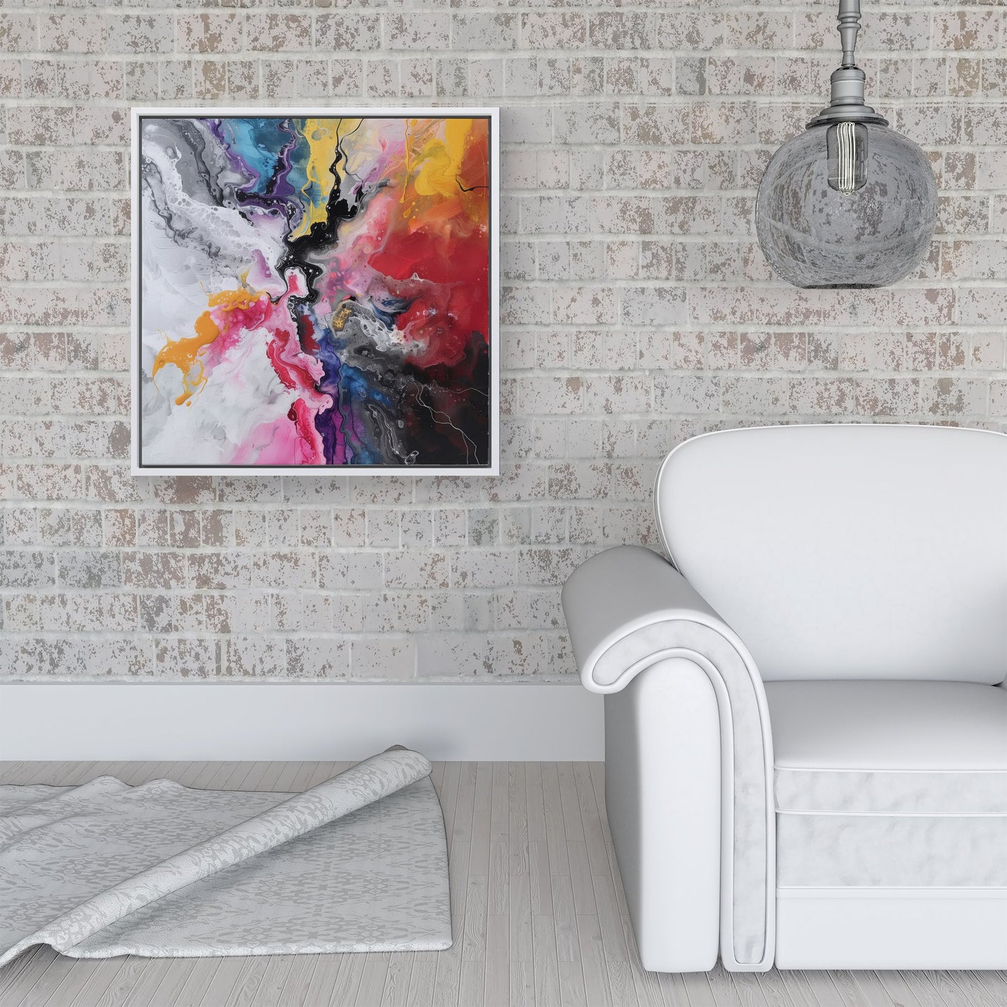 Explosive Colour Cascade Framed Canvas