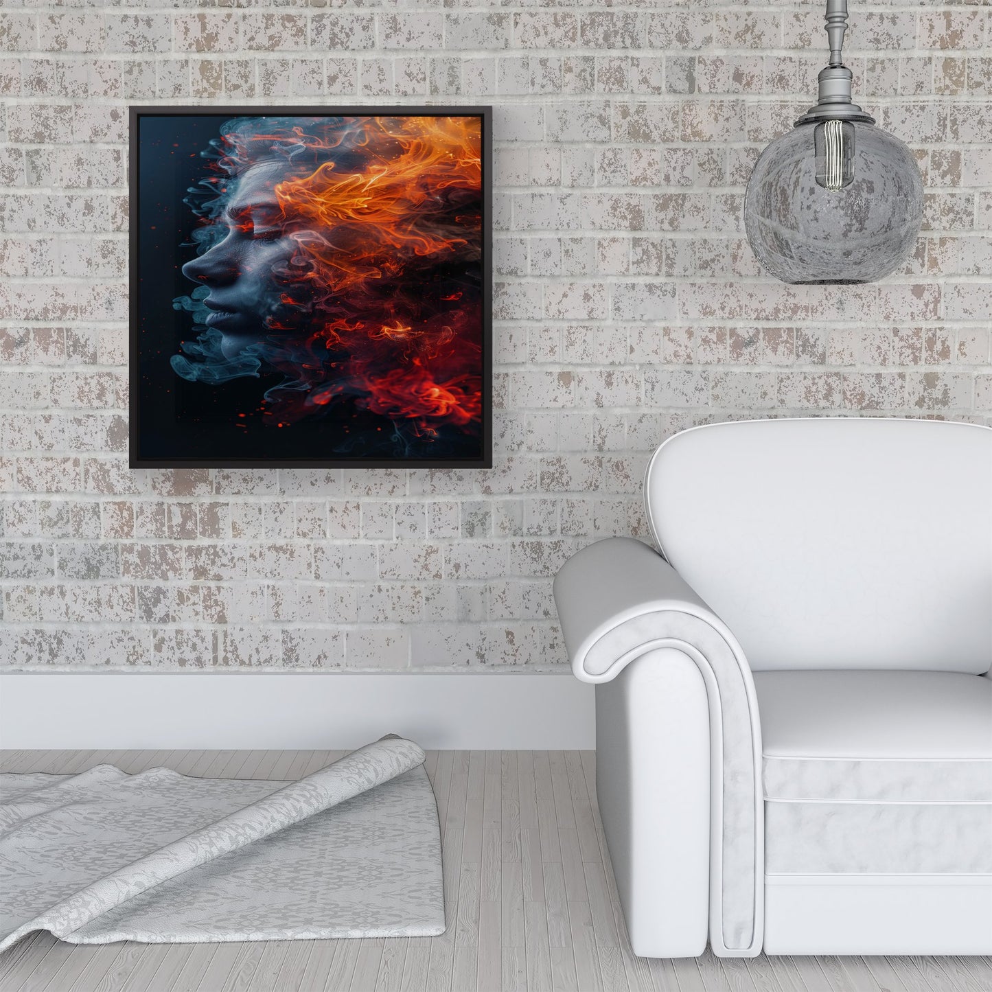 Fiery Mindscape: Portrait In Flames Framed Canvas