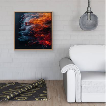 Fiery Mindscape: Portrait In Flames Framed Canvas