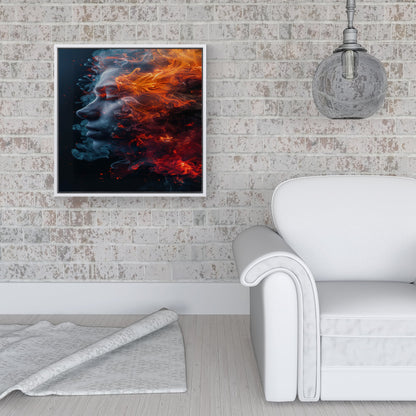 Fiery Mindscape: Portrait In Flames Framed Canvas