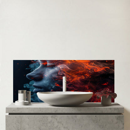 Fiery Mindscape: Portrait In Flames Glass Bathroom Splashback