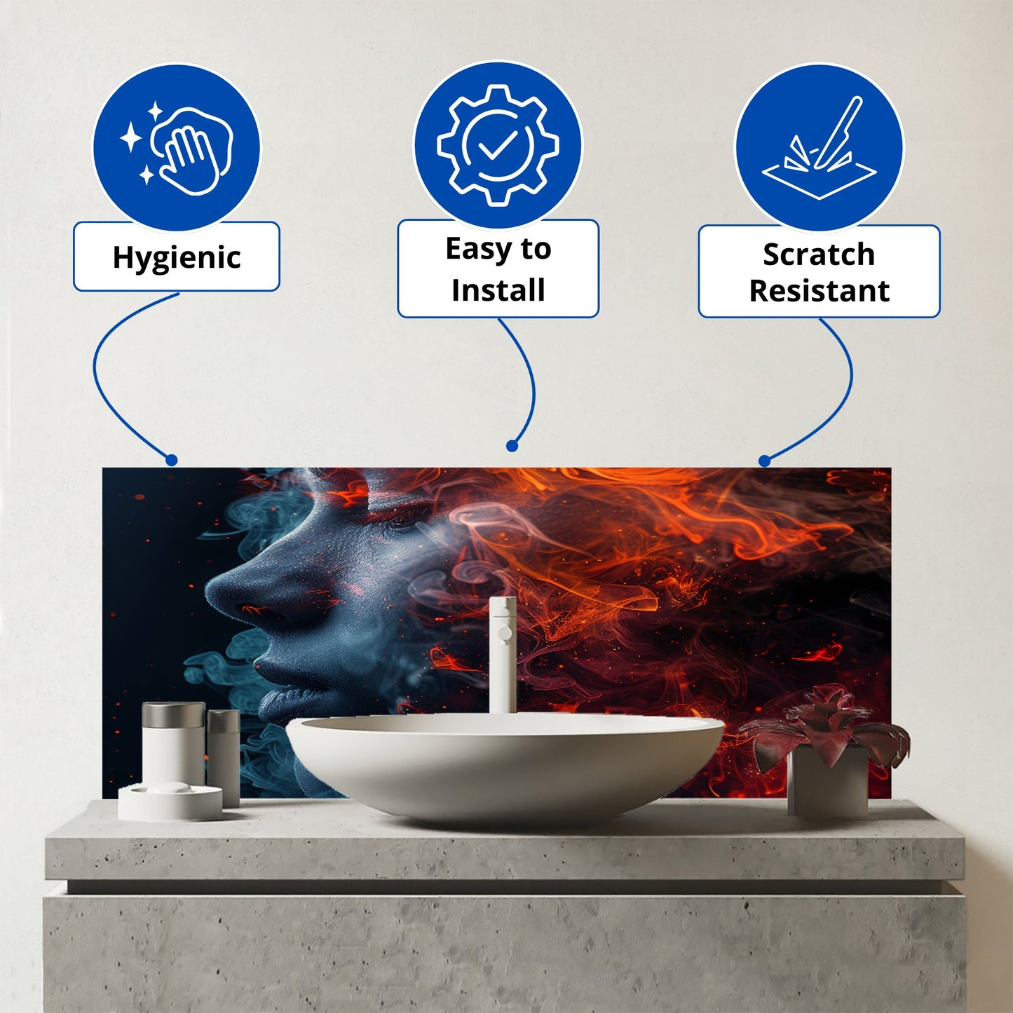 Fiery Mindscape: Portrait In Flames Glass Bathroom Splashback