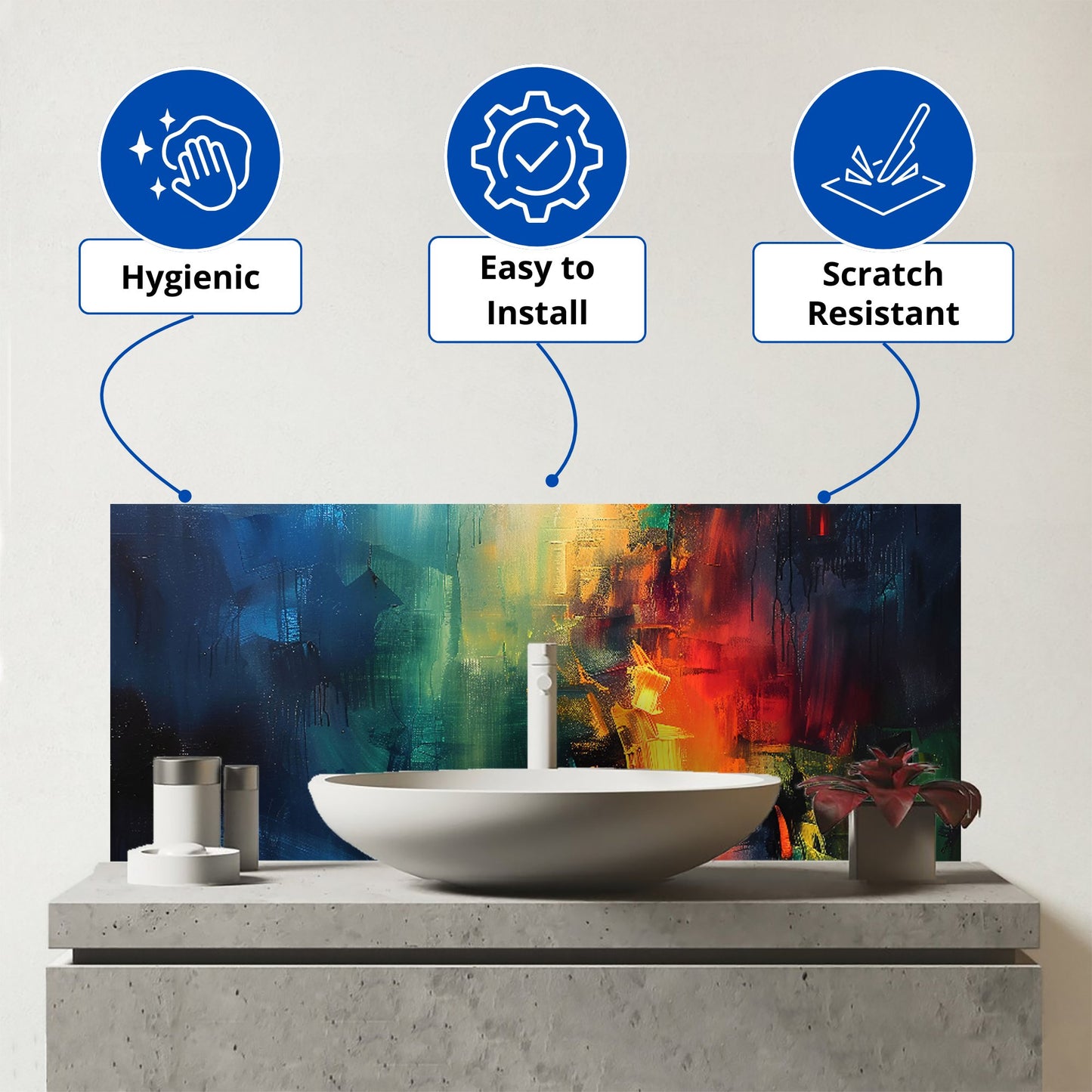 Colourful Chaos: Urban Dreamscape Glass Bathroom Splashback