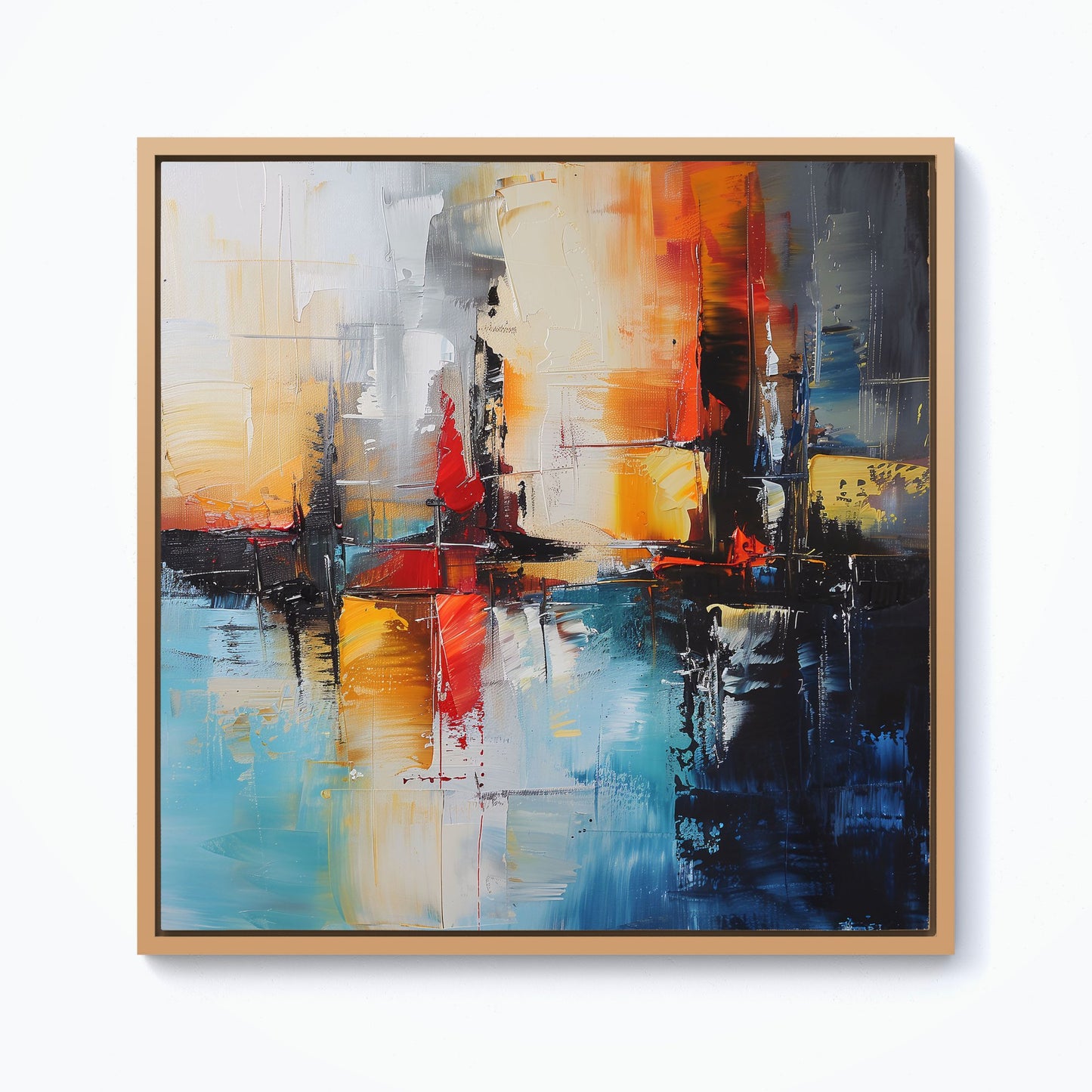 Reflective Splendour: City In Abstract Framed Canvas