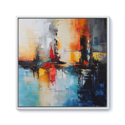 Reflective Splendour: City In Abstract Framed Canvas