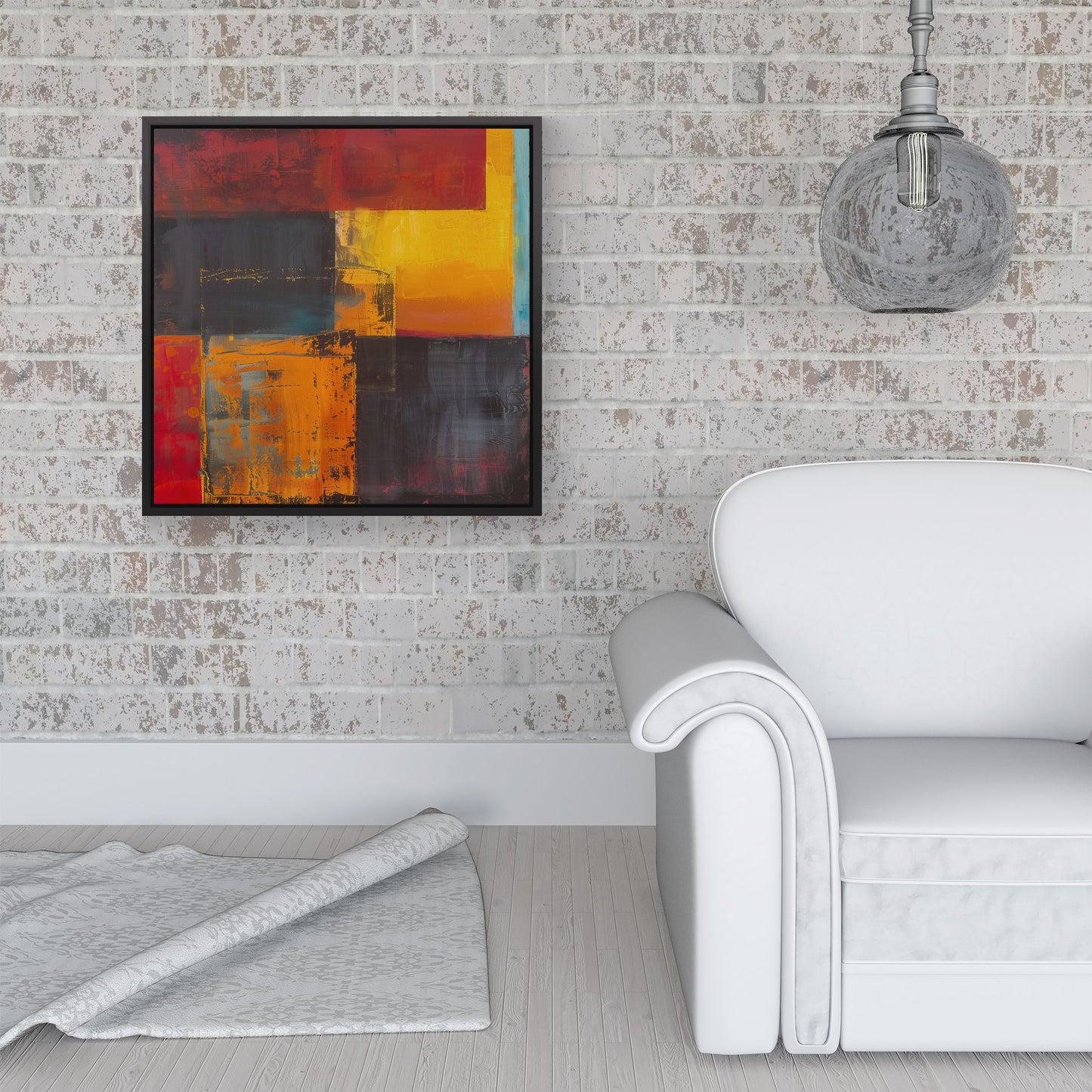 Golden Blocks Of Abstract Framed Canvas