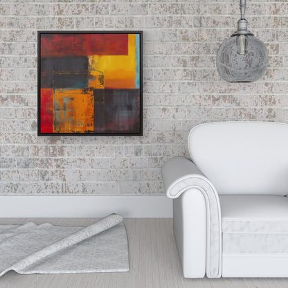 Golden Blocks Of Abstract Framed Canvas