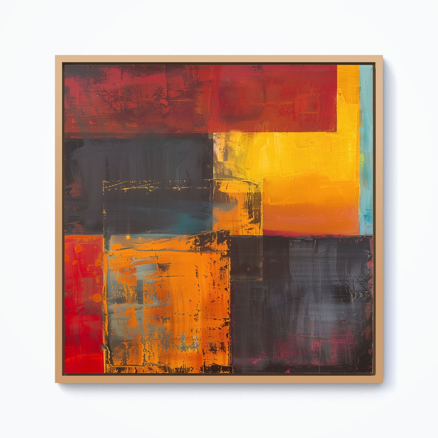 Golden Blocks Of Abstract Framed Canvas