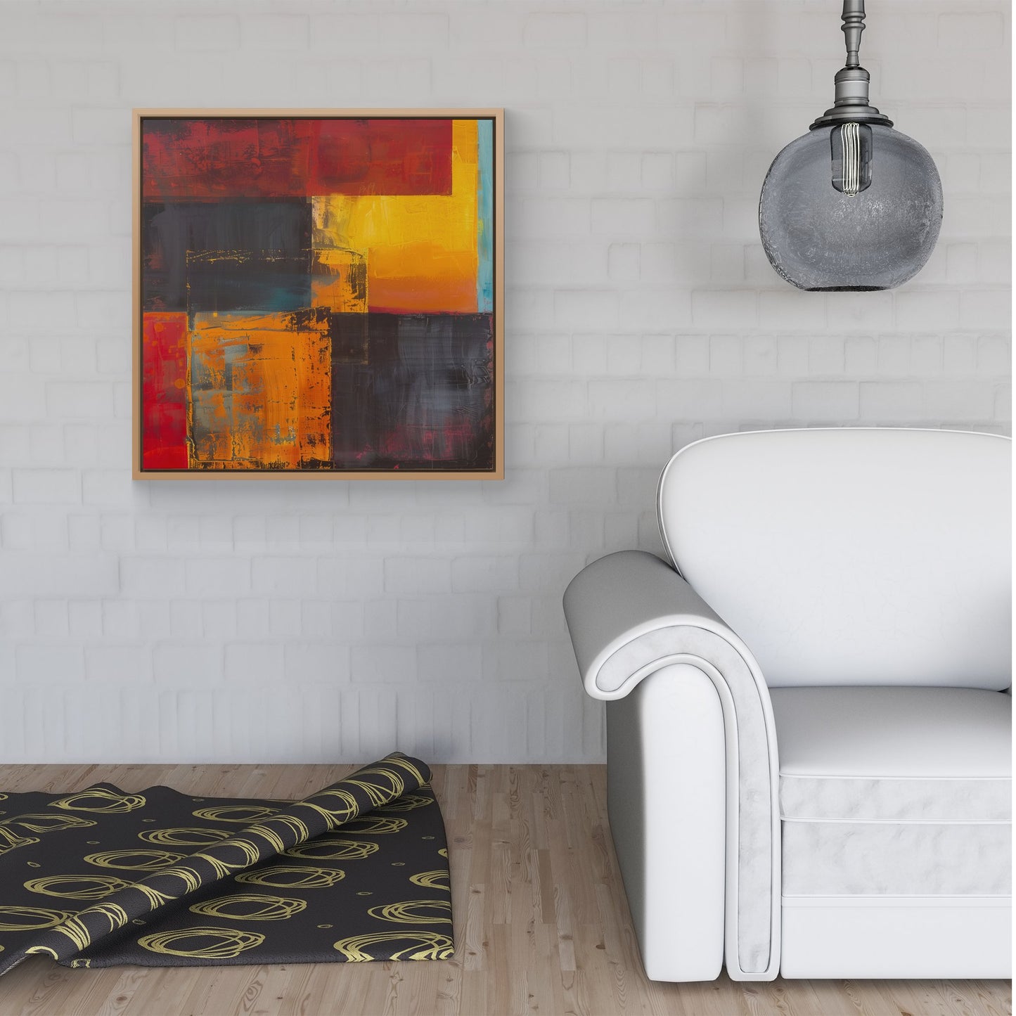 Golden Blocks Of Abstract Framed Canvas