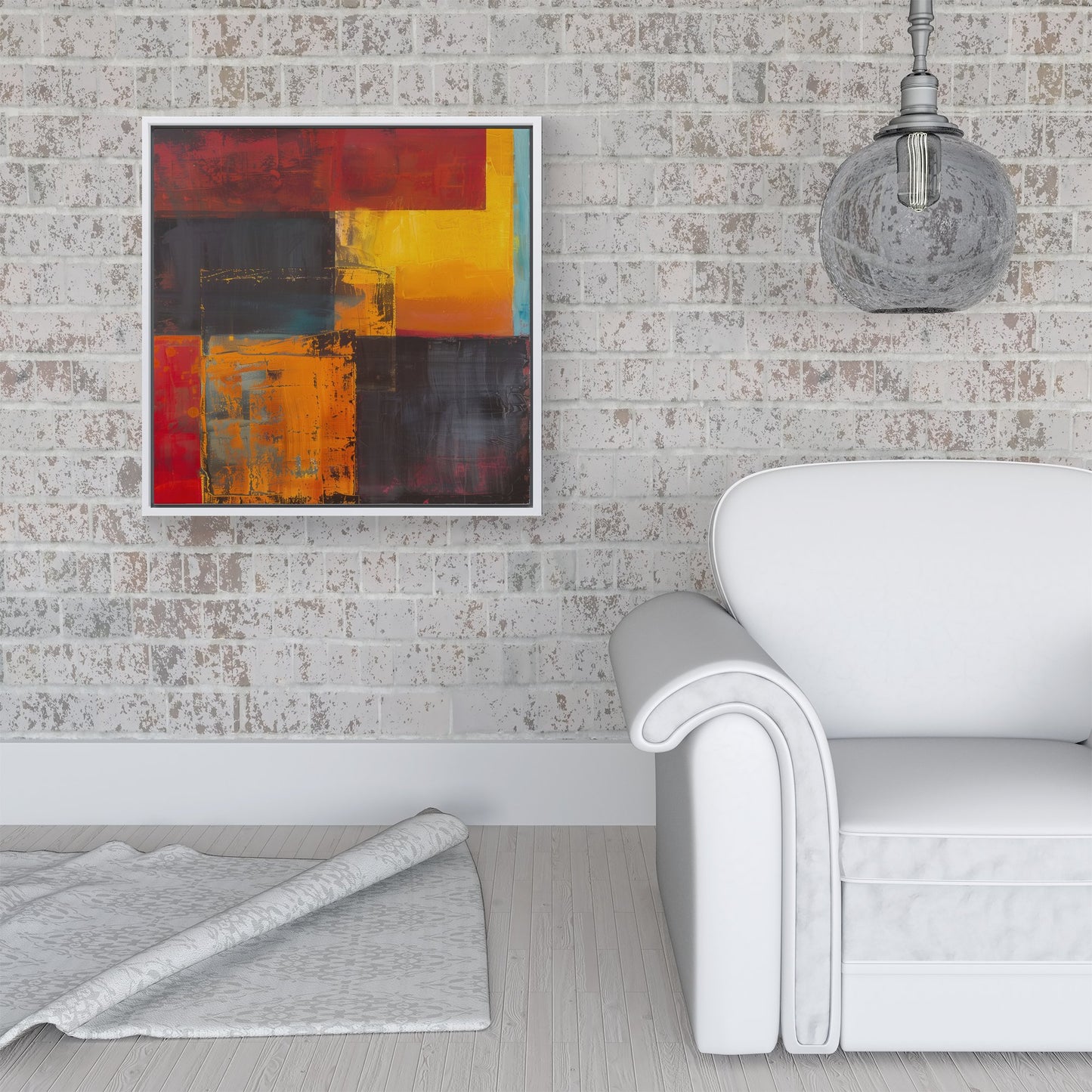 Golden Blocks Of Abstract Framed Canvas