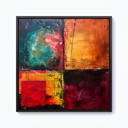 Quadrant Fusion: Colours In Conflict Framed Canvas