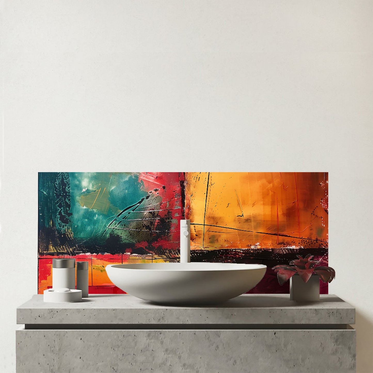 Quadrant Fusion: Colours In Conflict Glass Bathroom Splashback