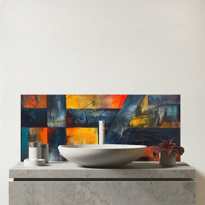 Geometric Interplay: Abstract Patterns Glass Bathroom Splashback