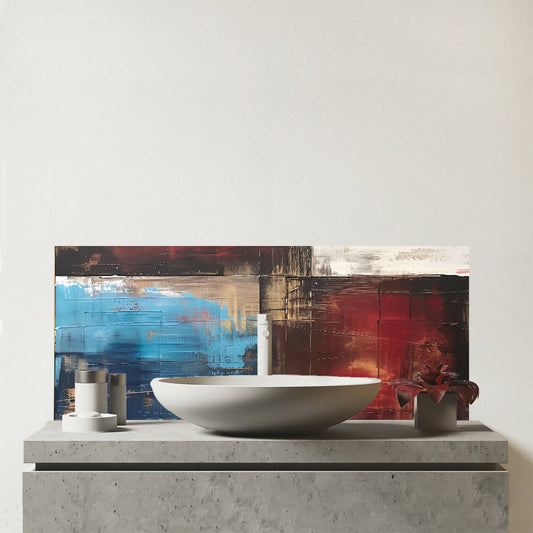 Rustic Harmony In Bold Colours Glass Bathroom Splashback