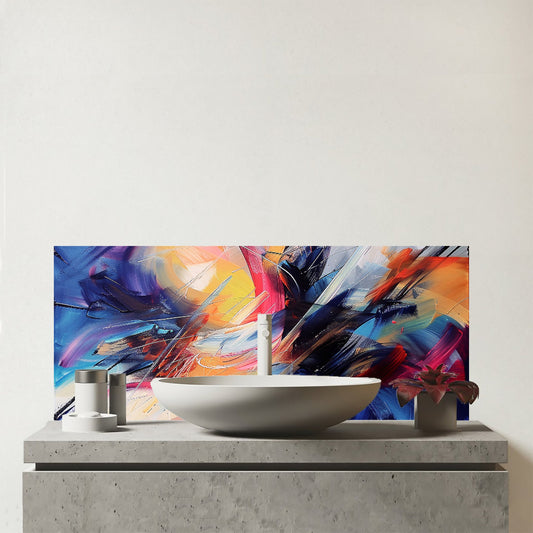 Serene Explosion: Calm Amidst Colours Glass Bathroom Splashback