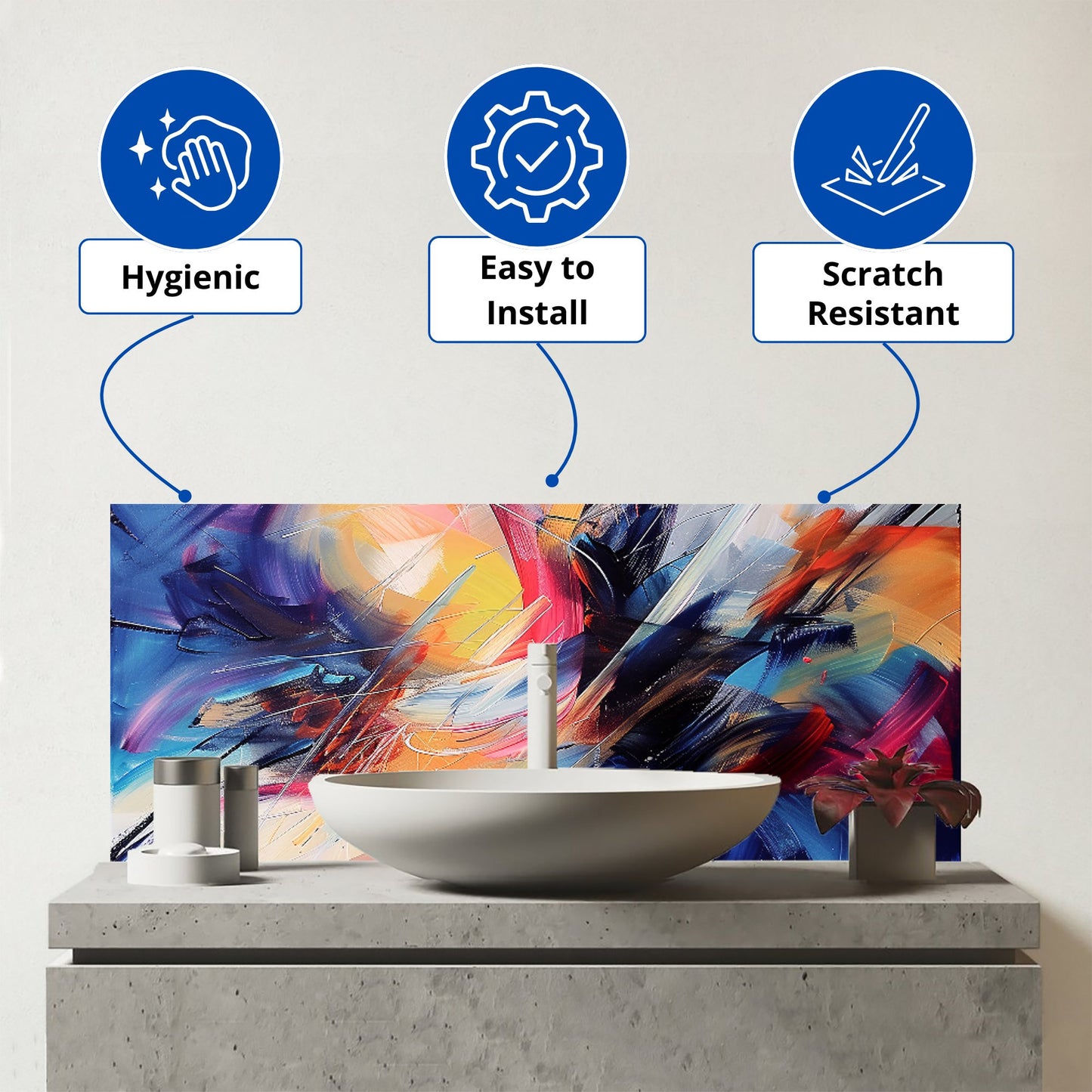 Serene Explosion: Calm Amidst Colours Glass Bathroom Splashback