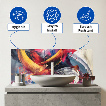 Swirling Symphony Of Colours Glass Bathroom Splashback