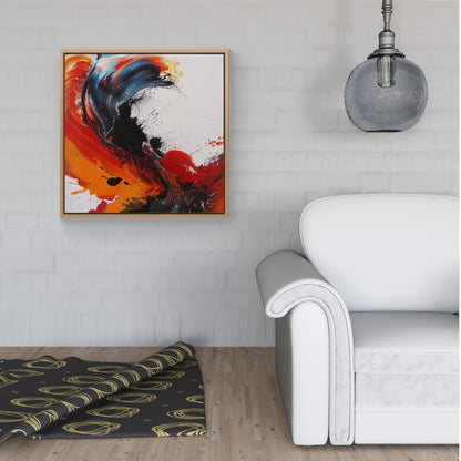 Fiery Waves: Abstract Motion Framed Canvas