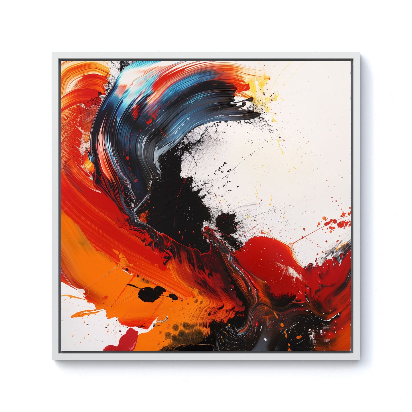 Fiery Waves: Abstract Motion Framed Canvas