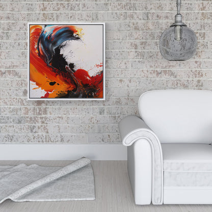 Fiery Waves: Abstract Motion Framed Canvas