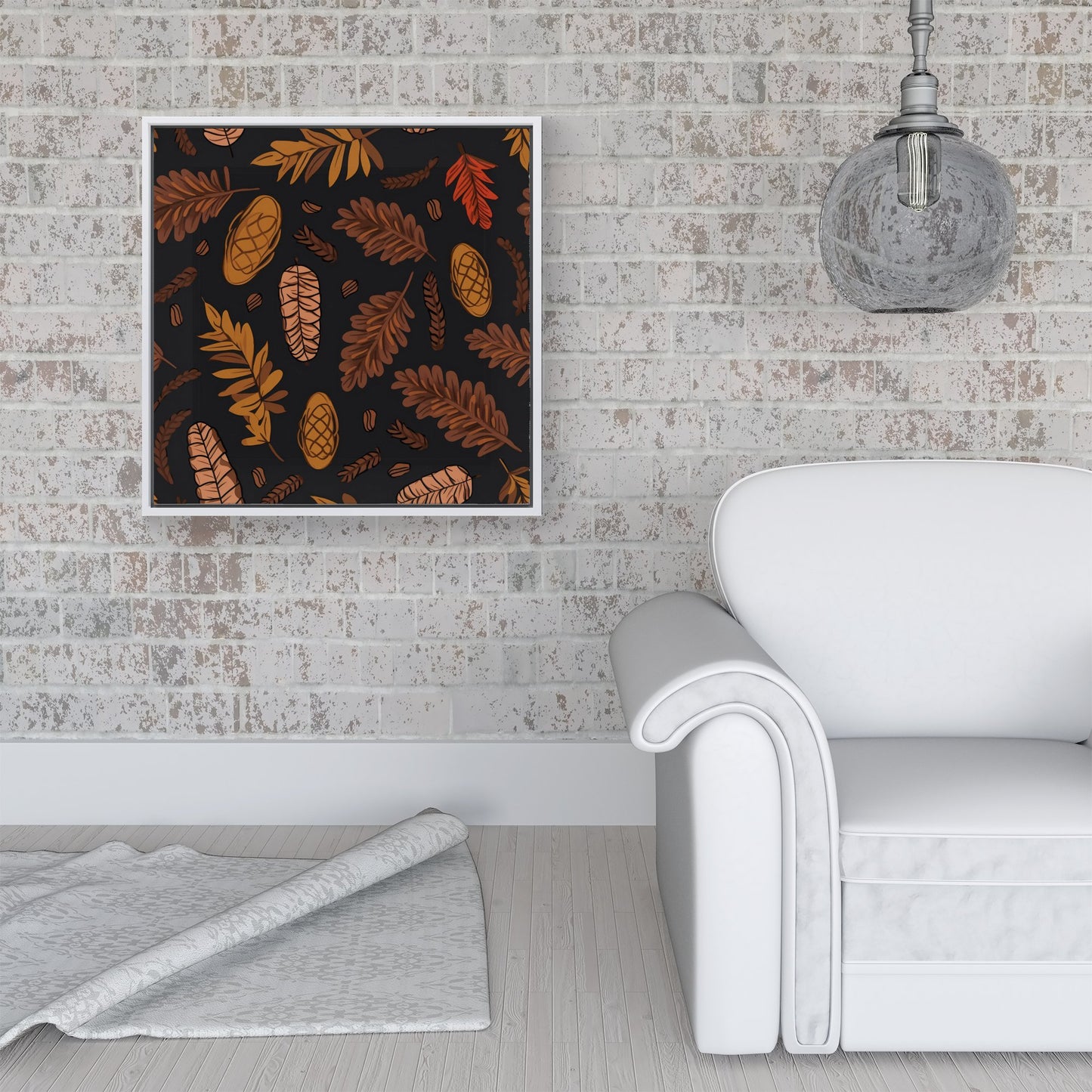 Autumn Leaves And Pinecones Framed Canvas