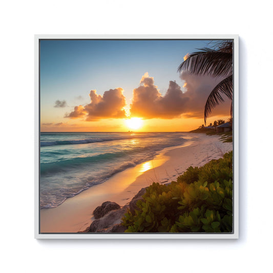 Sunrise On The Beach Framed Canvas